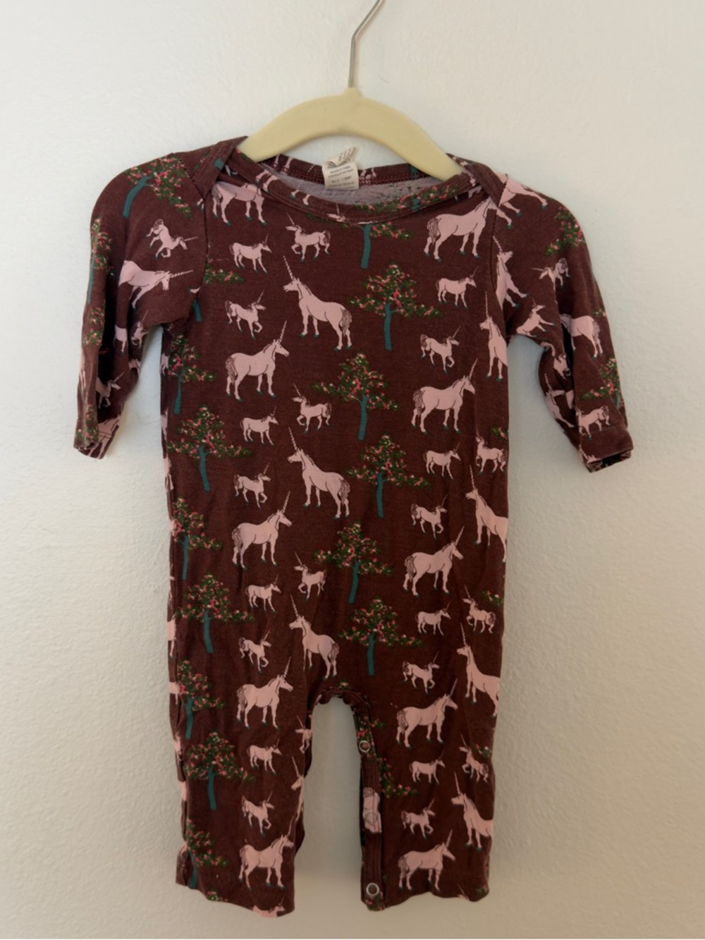 Kate Quinn Unicorn Print Maroon Baby Romper